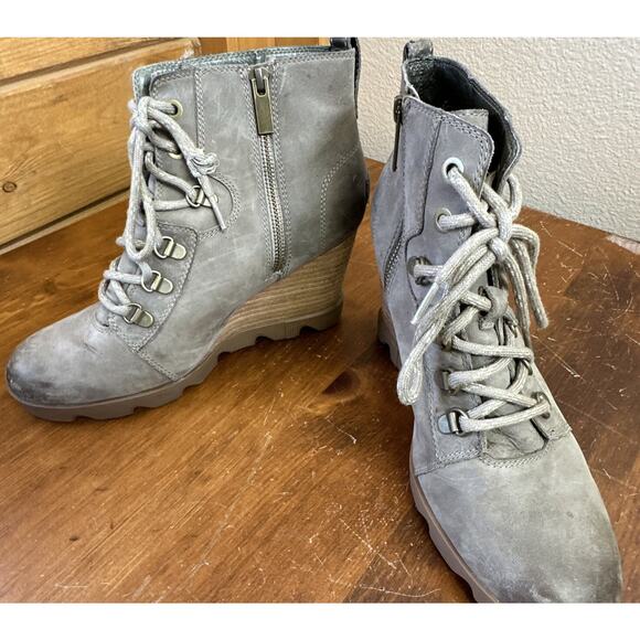 Sorel Joan Uptown 9.5 Waterproof Wedge Bootie Shoe Distressed Khaki Chic City - Picture 3 of 9